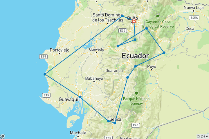 Karte von Das Beste von Ecuador Tour in 16 Tagen: Amazonas, Anden & Küste Highlights