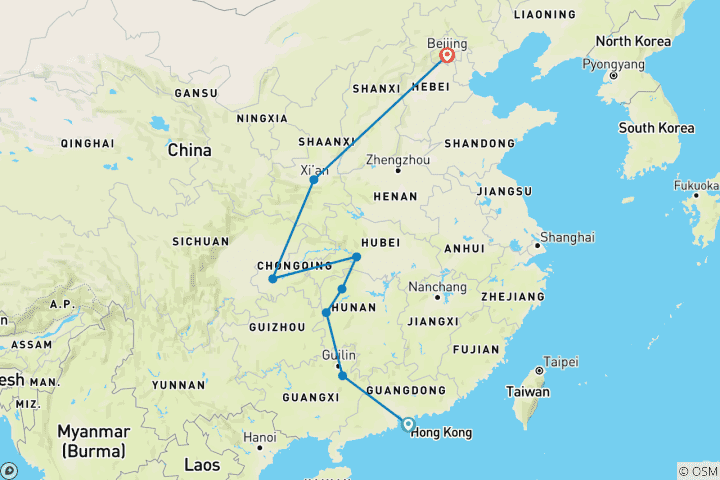 Map of China - Nature & Culture (Group Tour)