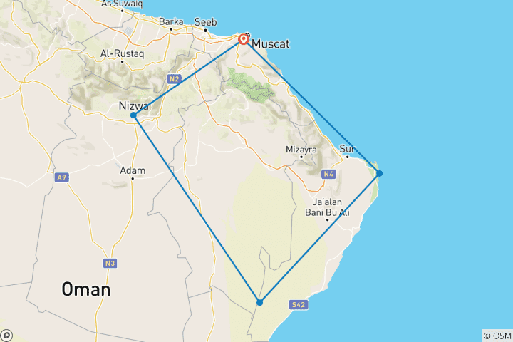 Karte von Hohepunkte Omans