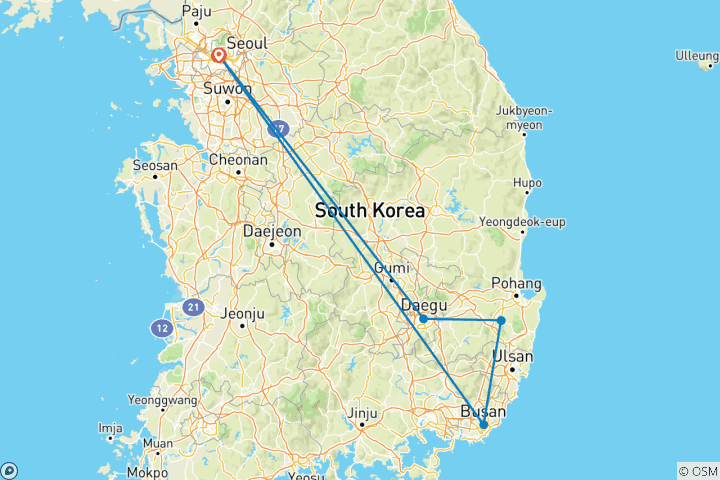 Kaart van Hoogtepunten van Zuid-Korea (incl. vlucht)