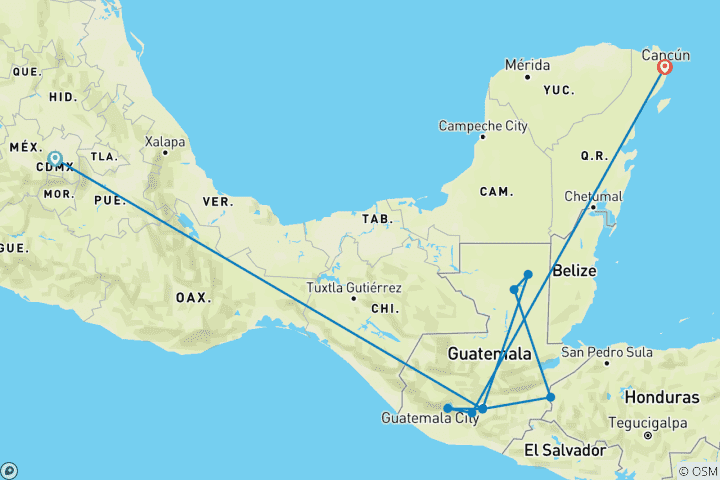 Carte du circuit Kaléidoscope du mysticisme maya - de Mexico au Guatemala
