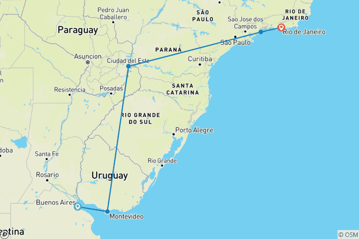 Map of 14-Day Brazil and Argentina Tour