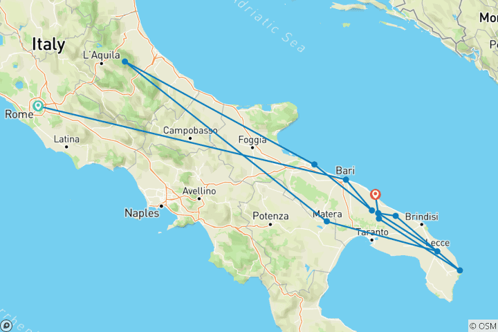 Mapa de Combo Fantasía: Roma y Apulia 11 días/ 10 noches