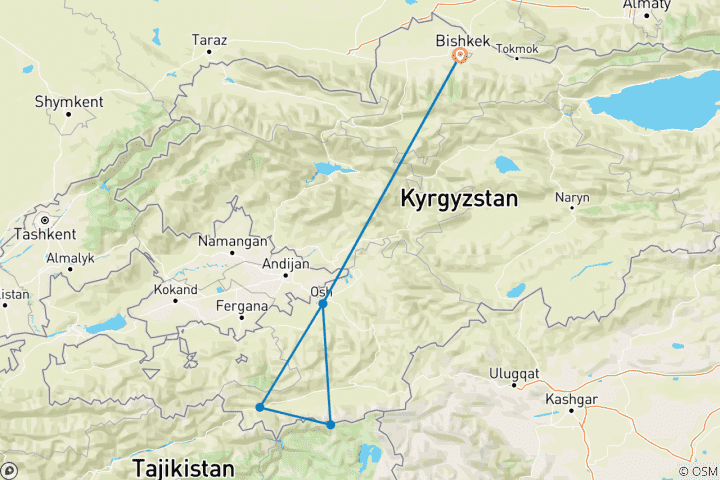 Carte du circuit Aborigènes des montagnes du Pamir (Bishkek - Bishkek)