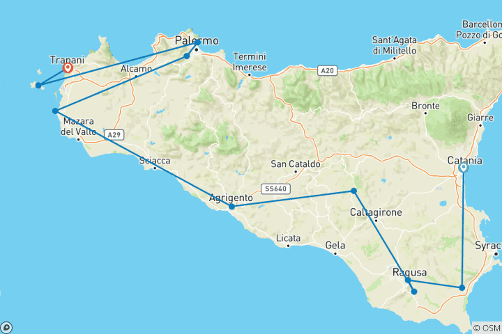 Map of Italy: Sicily and the Egadi islands Tour - 10 days