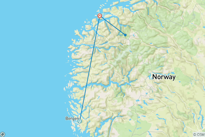 Carte du circuit L'ouest de la Norvège dans une coquille de noix (7 jours)