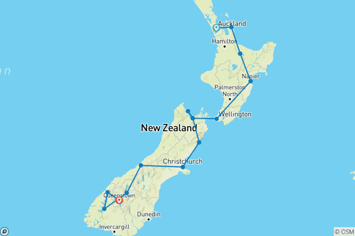 Map of Enchanting New Zealand - 17 days