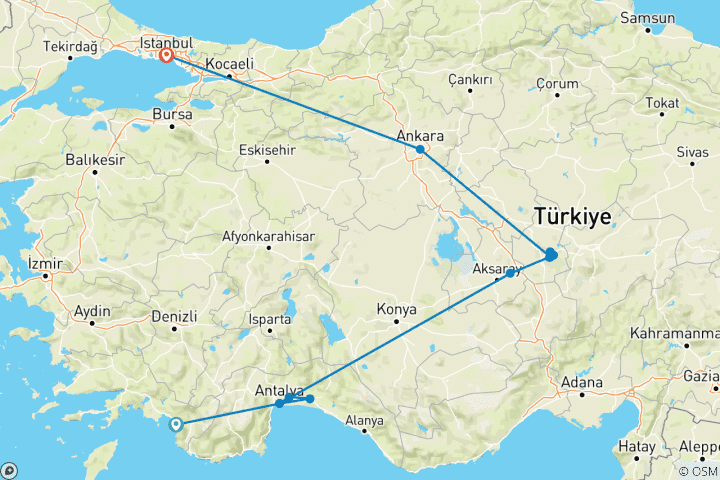 Karte von Reise durch die Türkei10 Tage
