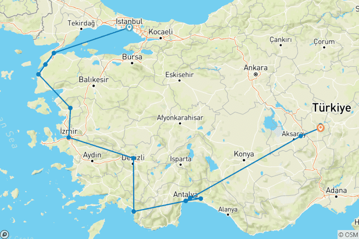 Kaart van Turkse Odyssee - 13 dagen