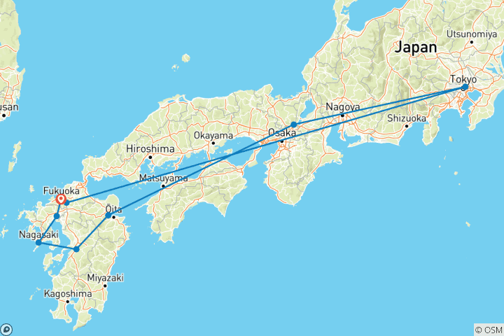 Carte du circuit Trésors du sud du Japon 2026-2027