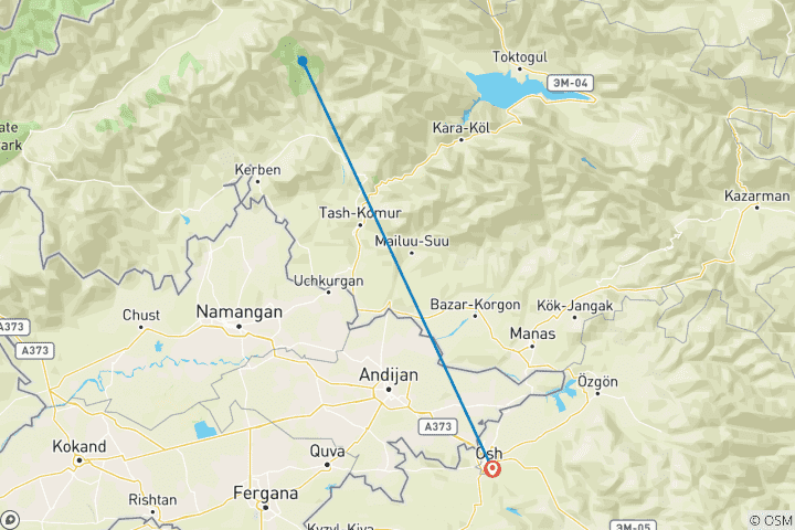 Carte du circuit Dans les montagnes du Tian-Shan et du Pamir (Osh-Osh)