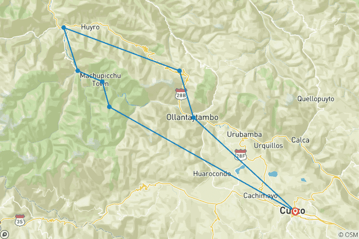 Carte du circuit Inca Jungle Trek 4 jours - Offre