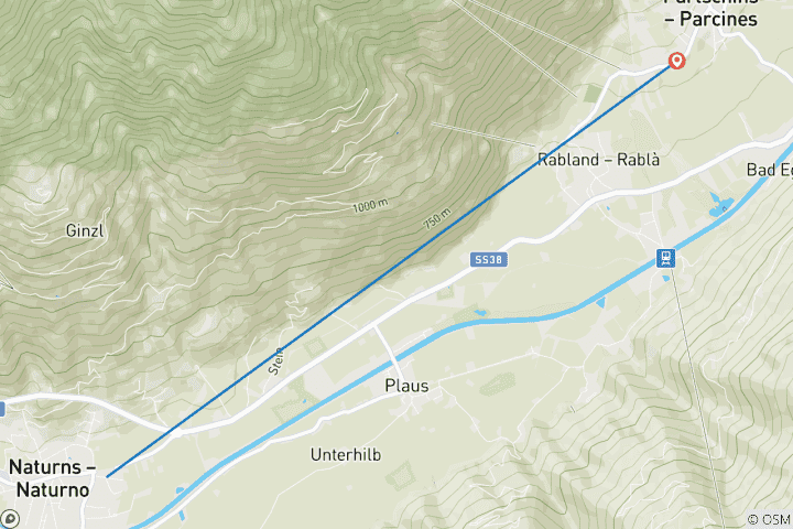 Mapa de Camino de Alta Montaña de Merano lado sur como recorrido por etapas