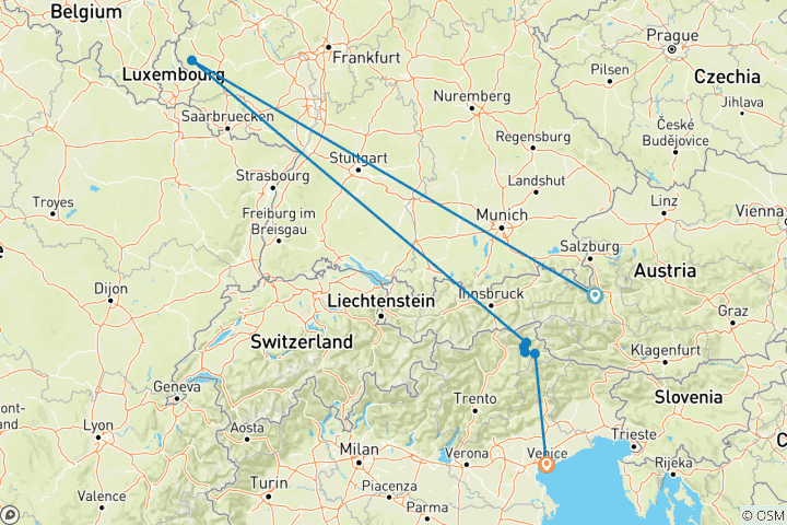 Karte von Wanderreise von Sterzing nach Cortina