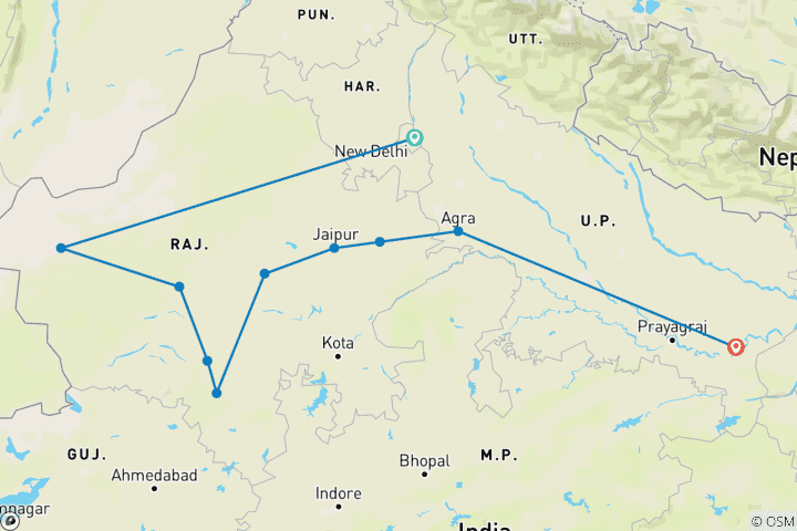 Mapa de Palacios, Oraciones y Colores: Rajastán, Agra y Benarés con el Festival de Holi