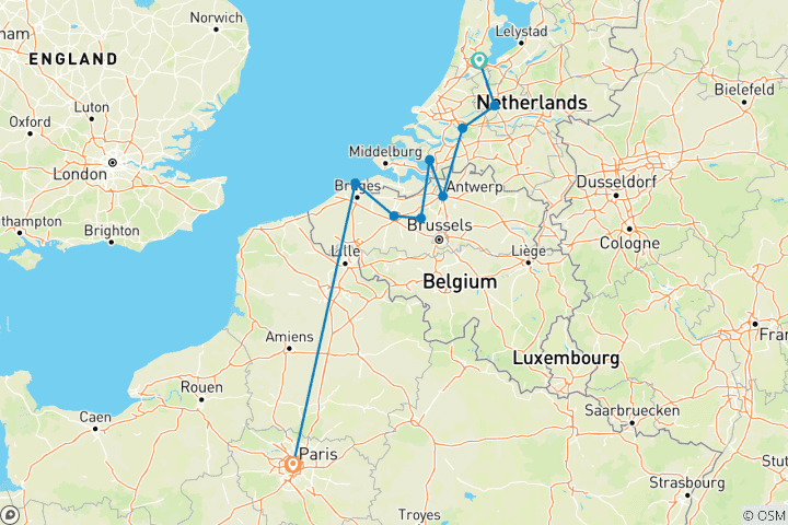 Carte du circuit AMSTERDAM À PARIS, à vélo et en péniche sur IRIS