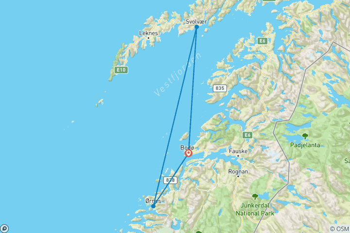 Map of Bodø & Lofoten Winter Adventure (8 Days)