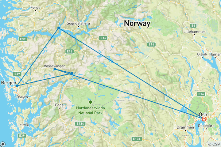 Carte du circuit Glaciers & fjords (8 jours)