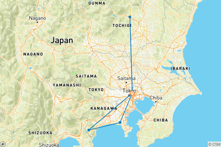Karte von 12-Tage Tokio und Kanto Region: Tokio, Nikko und Hakone