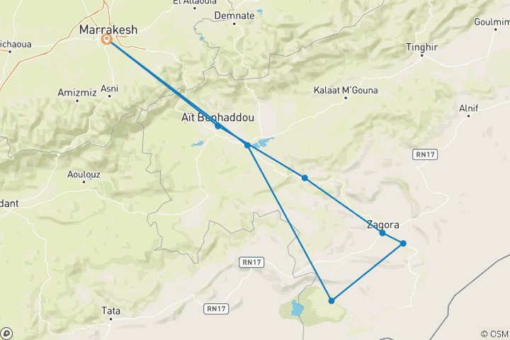 Map of 3-Day Private Sahara Trip to Erg Chigaga From Marrakech