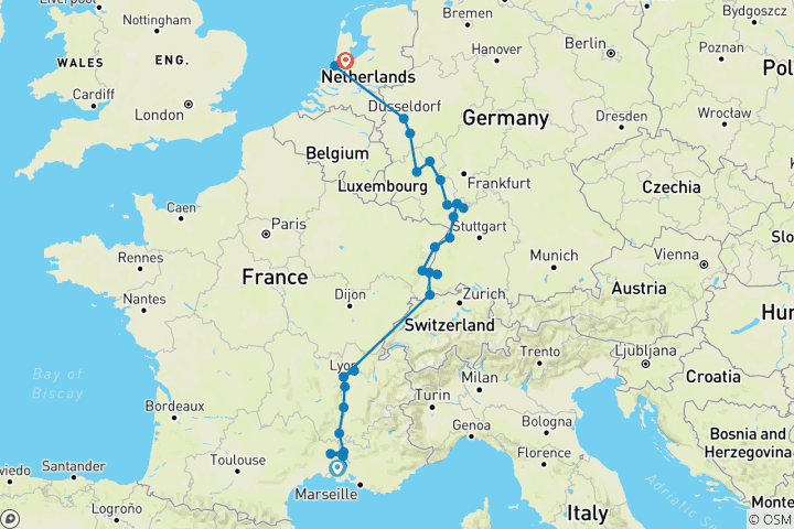 Carte du circuit Découvrez les tulipes du Rhin et la croisière sur le Rhône