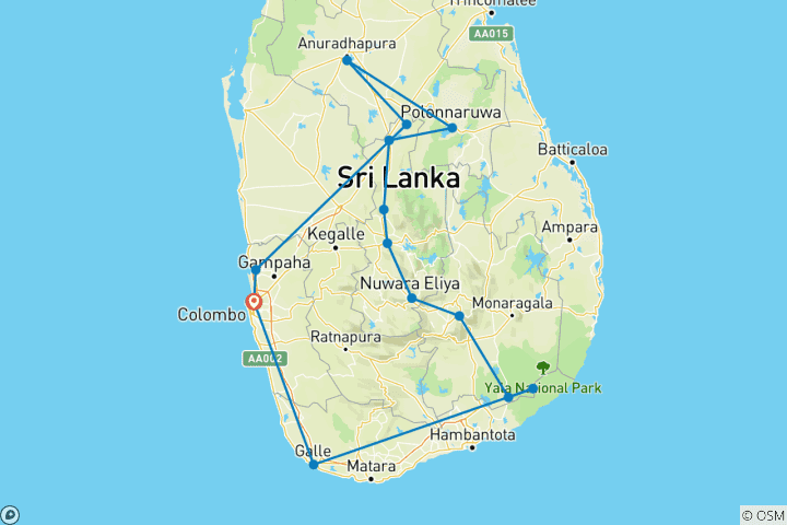 Kaart van Sri Lanka zuidkust rondreis door G Ervaringen