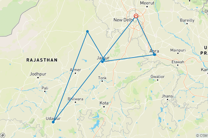 Map of Classic India with Tiger Reserve, a Women-Only Tour (Small Group)