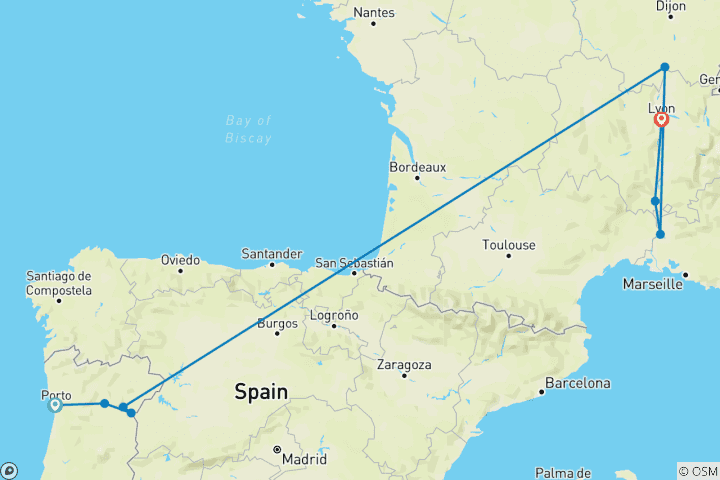Carte du circuit Le délicieux Douro et le spectaculaire Sud de la France 2027