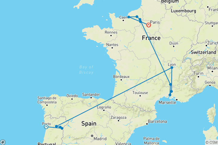 Carte du circuit Rencontre France-Portugal 2027 - 31 jours (from Porto to Paris)