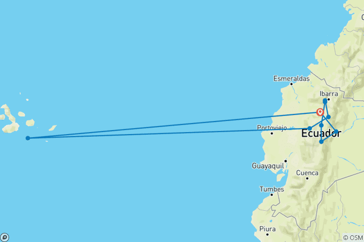 Carte du circuit Les hauts plateaux de l'Équateur et les Galapagos (10 destinations)