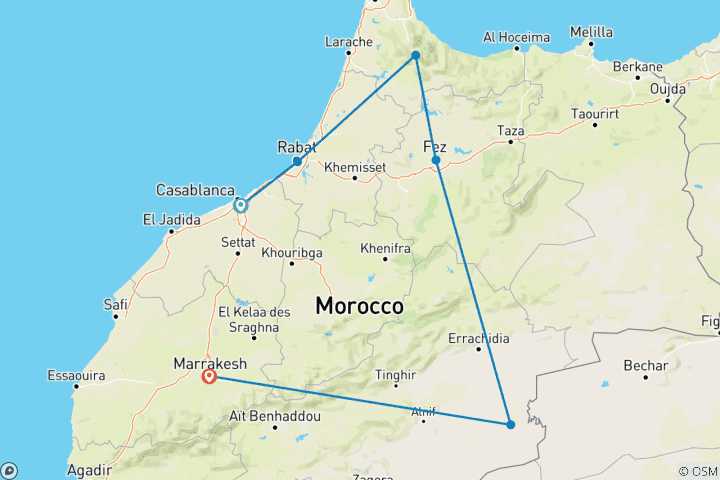 Carte du circuit Circuit privé exclusif de 5 jours de Casablanca à Marrakech