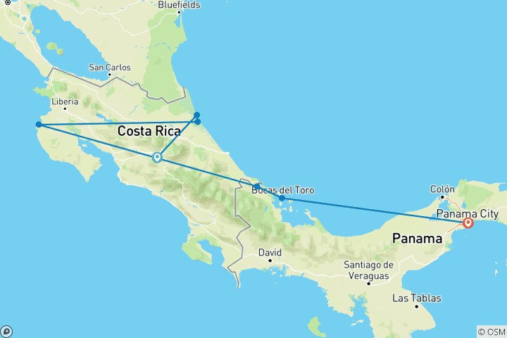 Carte du circuit Costa Rica et Panamá - 11 jours