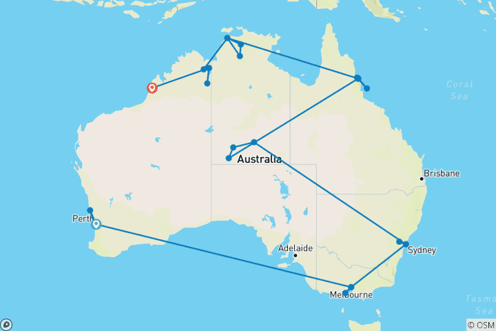 Carte du circuit Diversité Australie, Kimberley & Pinnacles