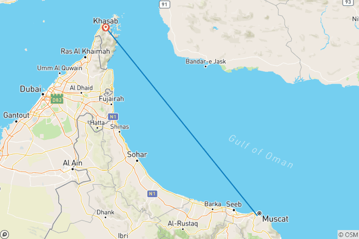 Kaart van Oman Musandam extra avontuur