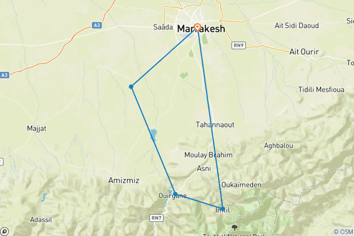 Mapa de Retiro de Yoga de 5 días en las Montañas Atlas