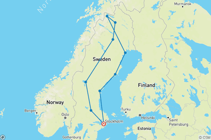 Carte du circuit Autotour du nord de la Suède (15 jours)