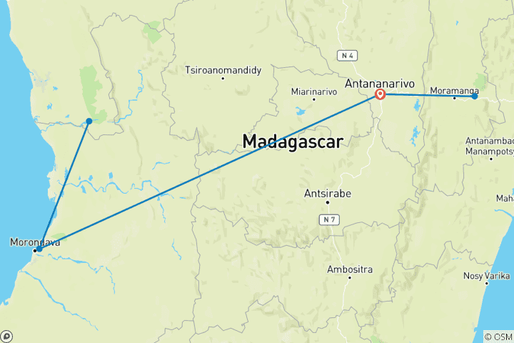 Carte du circuit Voyage passionnant à travers l'ouest et l'est de Madagascar (11 jours)