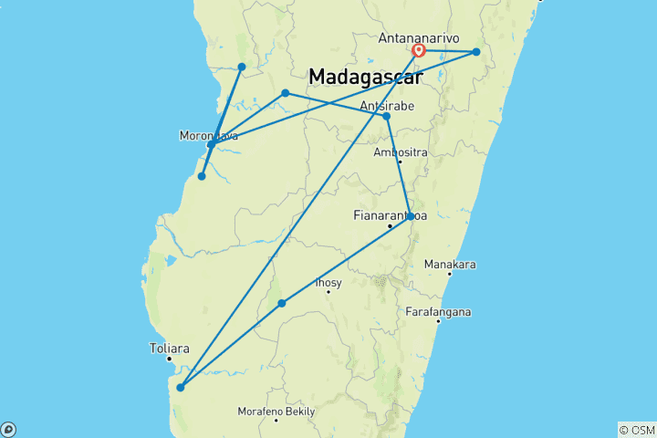Karte von Reise durch den Osten, Westen und Südwesten Madagaskars (22 Tage)