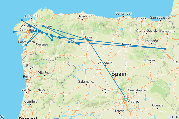 Map of Walking the Camino de Santiago (20 destinations)