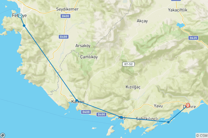 Map of Mixed Age & 18-39's Turkey Sailing Tour 7Night