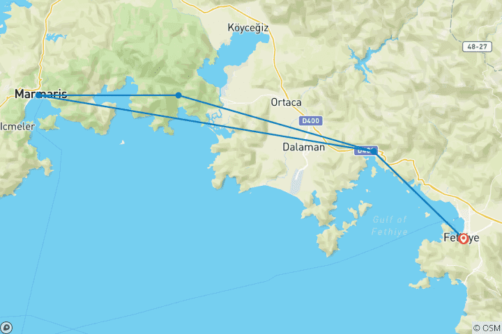 Carte du circuit Fethiye Marmaris Fethiye Sailing Tour