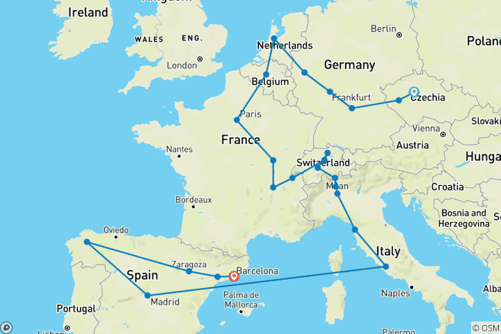Carte du circuit Le bonheur européen (including Musée du Prado)