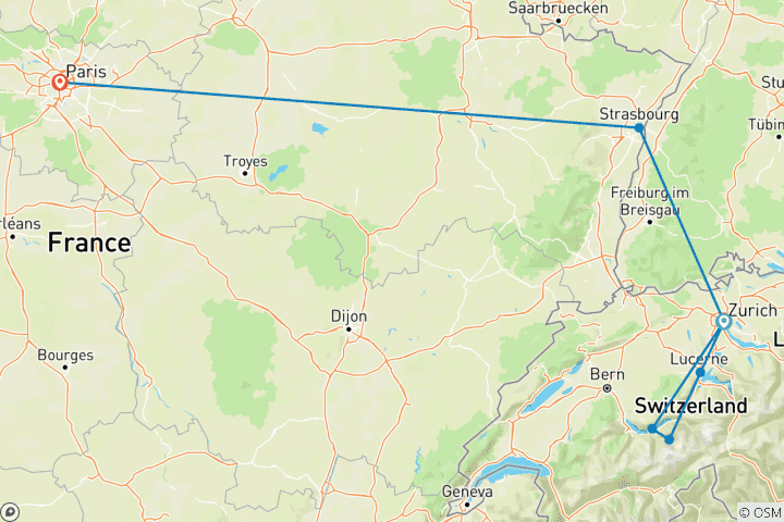 Carte du circuit Extravagance européenne (14 destinations)