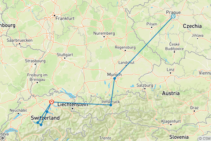 Karte von Von Prag nach Zürich