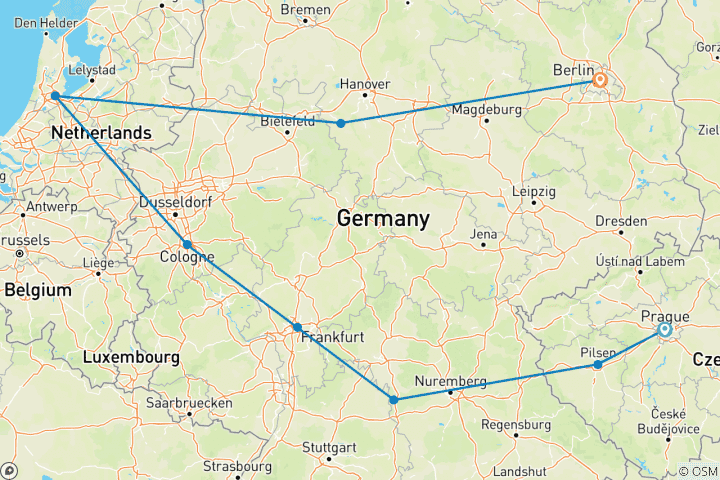 Map of Prague to Berlin