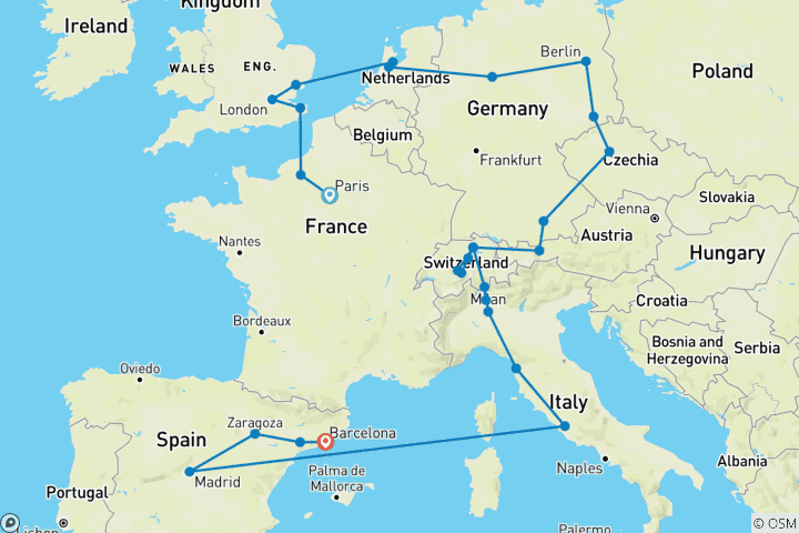 Carte du circuit Mémoires européennes (54 destinations)