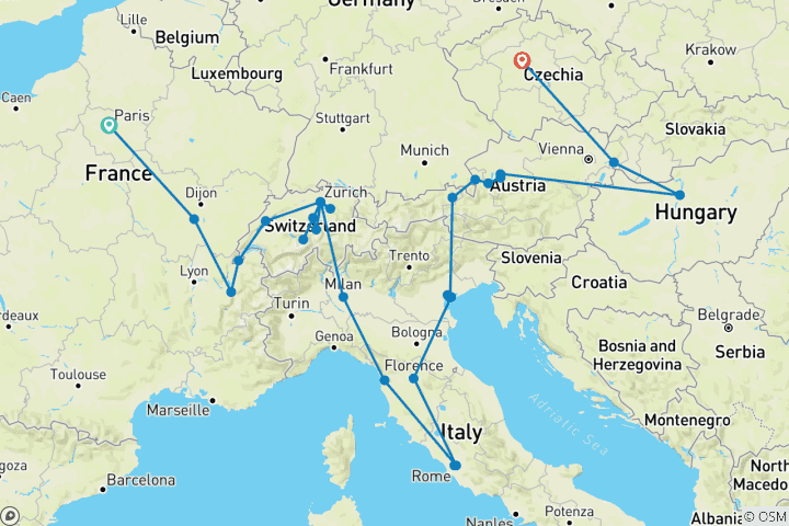 Carte du circuit L'Europe romantique GO
