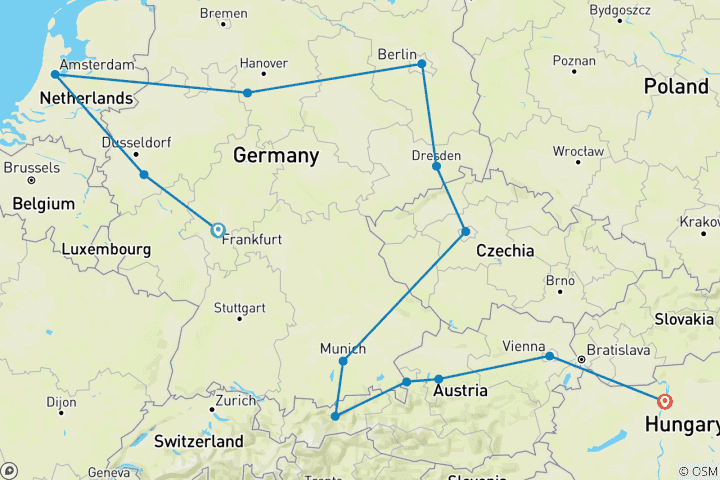 Carte du circuit De Francfort à Budapest