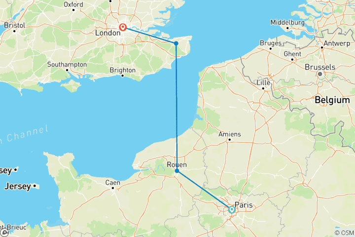 Carte du circuit Paris et Londres