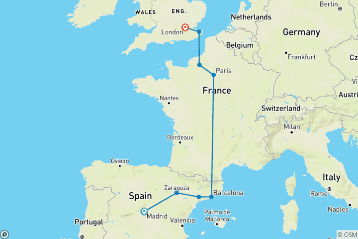 Carte du circuit Une ligne vertueuse (16 destinations)